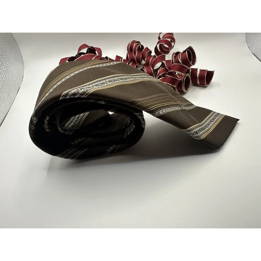Vintage Pierre Cardin Tie 70s Brown Striped Polyester Paris New York Mod MCM
